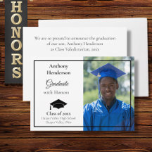 Honors Graduation Announcement Black Cap and Photo
