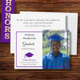 Anúncio Honors Graduation Announcement Purple Cap 