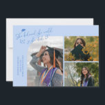 Anúncio Icy Blue Graduate She Believed Multi Photo<br><div class="desc">Modern and whimsical graduation announcement photo card featuring 3 photos on the front and 1 on the back. The text says "She believed she could so she did" with twinkling stars. Add the graduate's name,  information,  and message to personalize this card. Icy blue.</div>