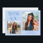 Anúncio Icy Blue Graduate Thank You 2-Photo<br><div class="desc">Modern and whimsical graduation announcement photo card featuring 2 photos on the front and 1 on the back. The text says "THANK YOU" with twinkling stars. Add the graduate's name,  information,  and message to personalize this card. Icy blue.</div>