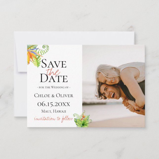 Anúncio Ilha Tropical Fotografia Botânica Save The Date (Frente)