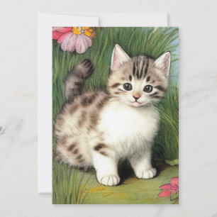 Anúncio Ilustração de Gato Vintage com Flores Vermelhas