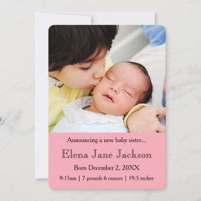 Anúncio Irmão 3x5 anunciando o nascimento da irmã rosa (Frente)