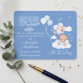 Anúncio Islamic Baby Boy Birth Announcement Card