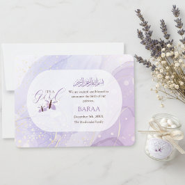 Anúncio Islamic Baby Girl Aqeeqah Birth Announcement Card
