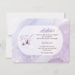 Anúncio Islamic Baby Girl Birth Announcement Card Aqeeqah 
