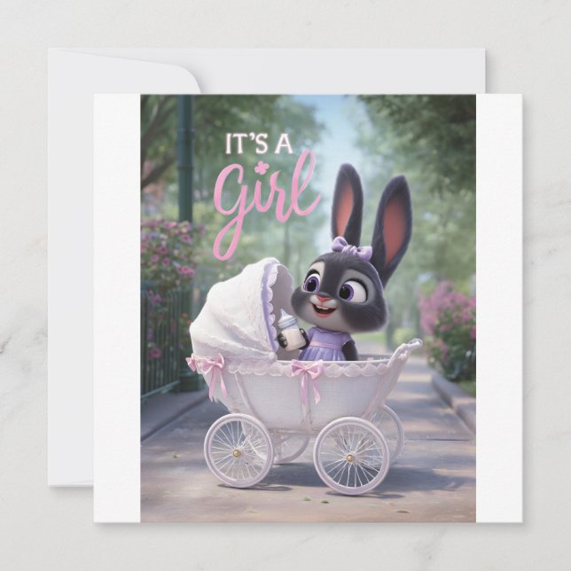 Anúncio It’s a Girl: Baby Bunny in Pink Lace Stroller (Frente)