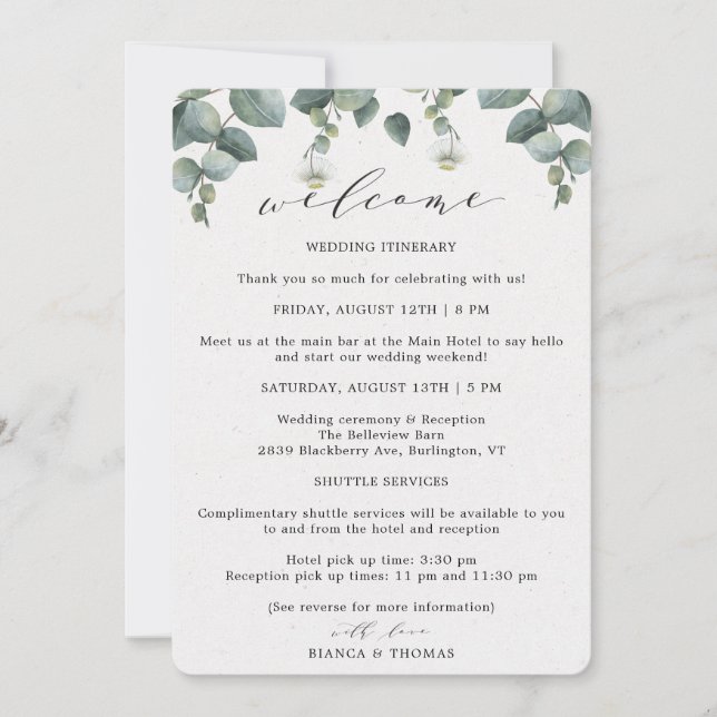 Anúncio Itinerário de Casamento Elegante Eucalipto (Frente)