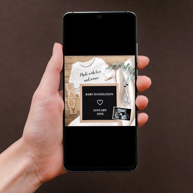 Anúncio IVF Feita Com Amor E Sonograma De Ciência Gravidez (ivf photo pregnancy announcement digital pregnancy reveal made with love and science sonogram )