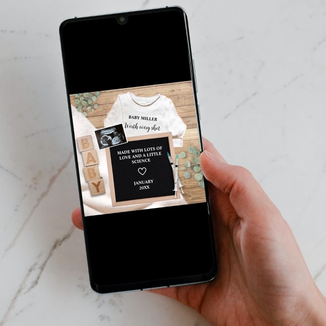 Anúncio IVF Valem Cada Shot Ultasound Sonograma Gravidez (ivf photo pregnancy announcement digital pregnancy reveal worth every shot made with love and scienc)