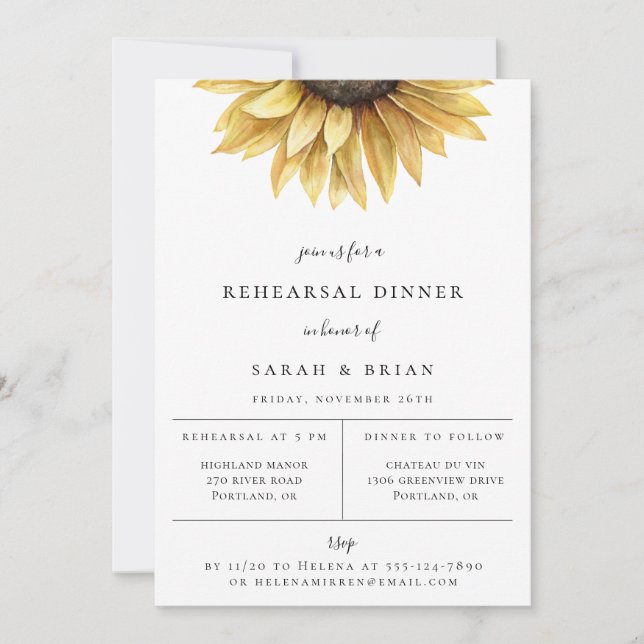 Anúncio Jantar de Ensaio de Casamento com Girassóis Rústic (Frente)