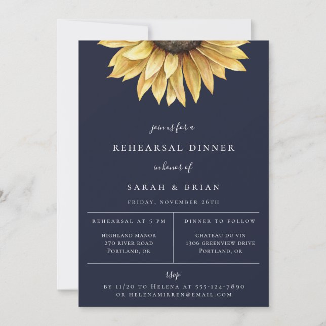 Anúncio Jantar de Ensaios do Girassol Rústico Azul Marinho (Frente)