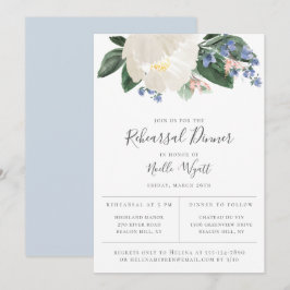 Anúncio Jantar de Ensaios Floral Jardim Branco Azul Claro