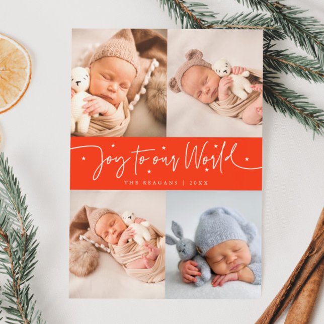 Anúncio Joy To Our World Red Multi Photo Birth (Criador carregado)