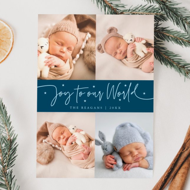 Anúncio Joy To Our World Teal Multi Photo Birth (Criador carregado)