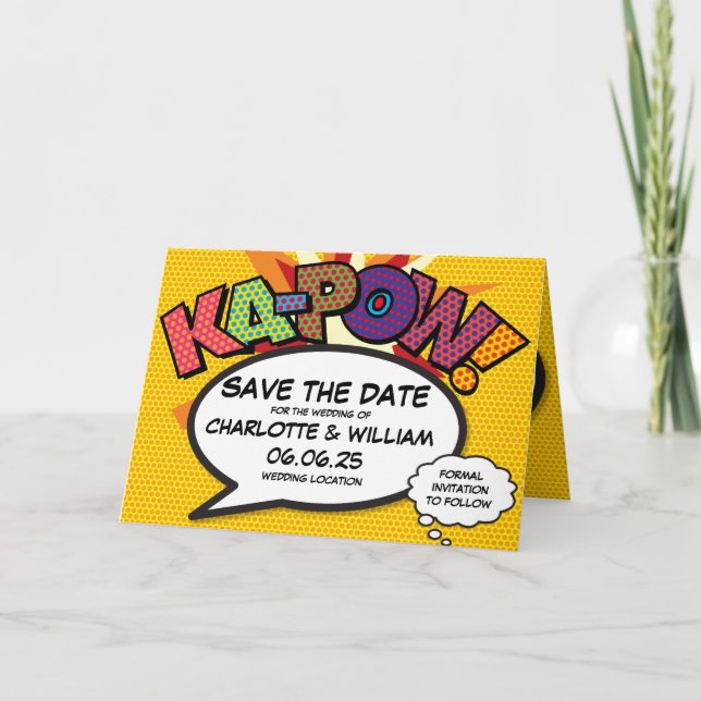 Anúncio KA-POW Salve a Data Diversão Retro Estilo Quadrinh (Frente)