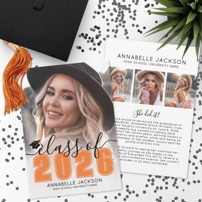 Anúncio Laranja Graduado Foto Graduação (Orange Graduate Photo Graduation Announcement )