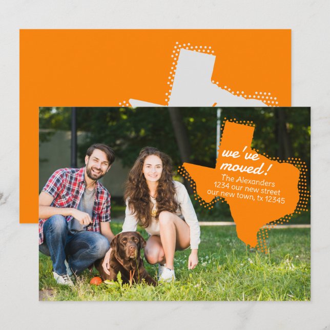 Anúncio Laranja, movemos-nos - Texas pontilhado movendo-se (Frente/Verso)