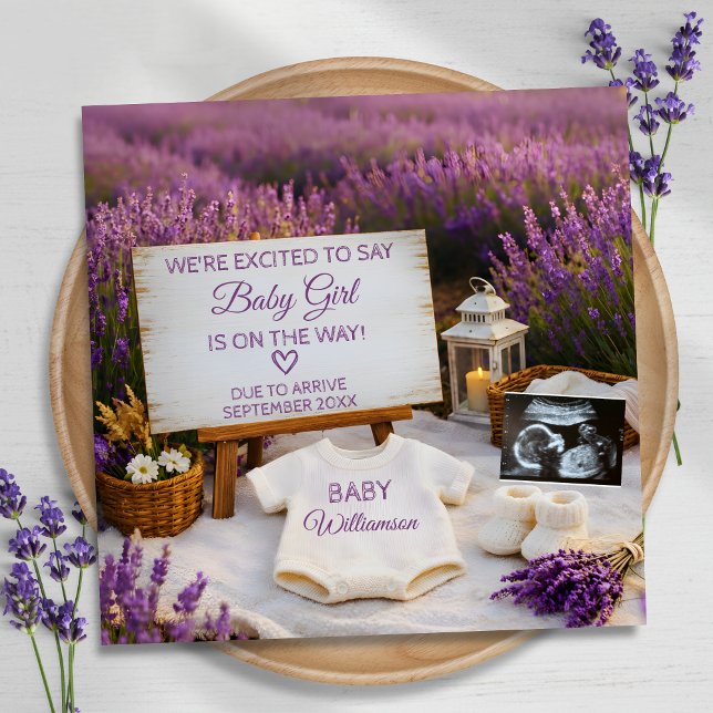 Anúncio Lavender Flower Field Baby Girl Reveal Pregnancy (Criador carregado)