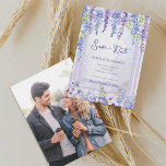 Anúncio Lavender Wisteria Garden Romantic Photo Wedding<br><div class="desc">Lavender Wisteria Garden Photo Save the Date Card | Purple Floral Wedding Announcement . Announce your upcoming celebration with this elegant lavender wisteria floral arch photo save the date card, designed for romantic garden and outdoor weddings. The front of the card features cascading watercolor wisteria blooms in soft lavender and...</div>