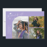 Anúncio Lilac Graduate She Believed Multi Photo<br><div class="desc">Modern and whimsical graduation announcement photo card featuring 3 photos on the front and 1 on the back. The text says "She believed she could so she did" with twinkling stars. Add the graduate's name,  information,  and message to personalize this card. Lilac.</div>