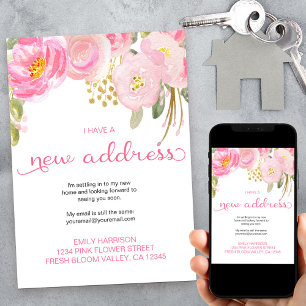 Anúncio Lindo Floral Rosa e Dourado Novo Endereço