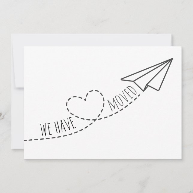 Anúncio Lindo Nos Mudamos Coração Moderno Avião de Papel (Frente)