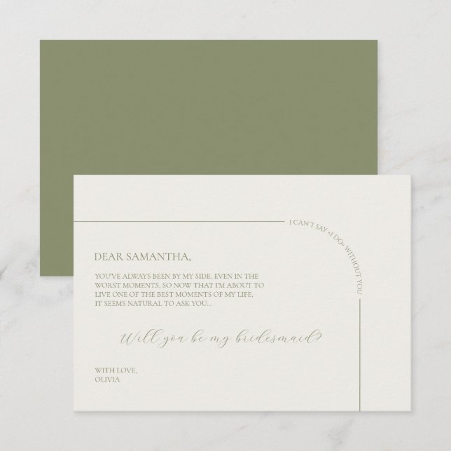 Anúncio Linen Arch Minimalist Bridesmaid Proposal Card (Frente/Verso)