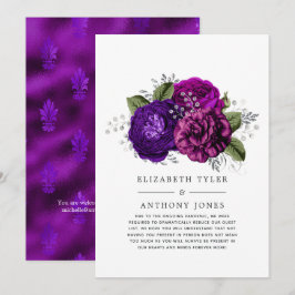 Anúncio Lista de Convidados de Casamento Floral Roxo Real 
