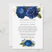 Lista de Convidados Vintage Floral Azul e Dourado 