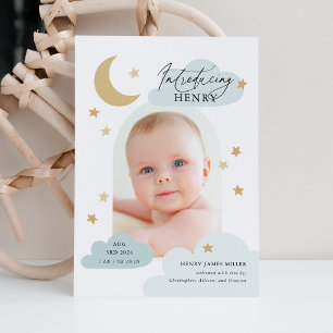 Anúncio Lua Stars Clouds Arch Foto Bebê Azul Nascimento