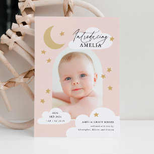 Anúncio Lua Stars Nuvens Arch Foto Blush Pink Birth Anno