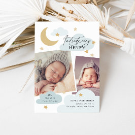 Anúncio Lua Stars Nuvens Colagem Foto Bebê Azul Nascimento