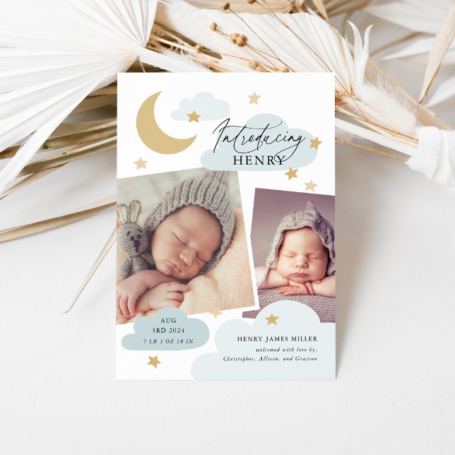 Anúncio Lua Stars Nuvens Colagem Foto Bebê Azul Nascimento (Criador carregado)