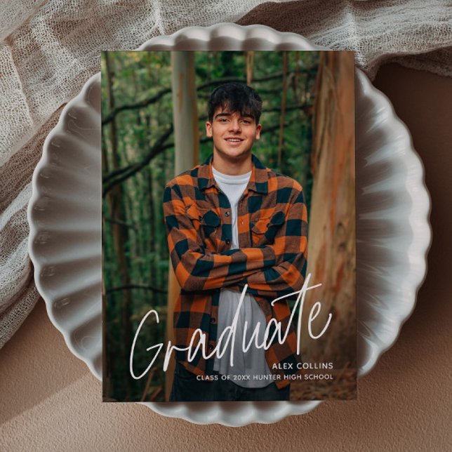Anúncio Magnético de Formatura com Foto Manuscrita (Handwritten Photo Graduation Magnetic Announcement Card.)