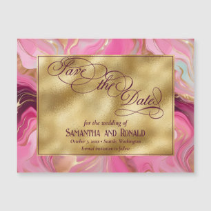 Anúncio magnético Dourado Casamento Rosa Marmoread