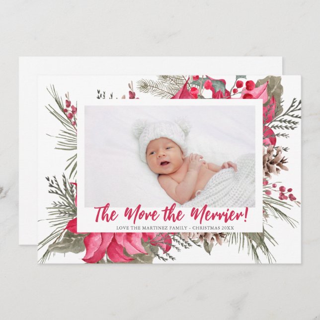 Anúncio Mais o Merrier Poinsettia Foto de Natal (Frente/Verso)