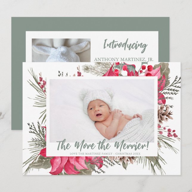 Anúncio Mais o Merrier Poinsettia Foto de Natal (Frente/Verso)