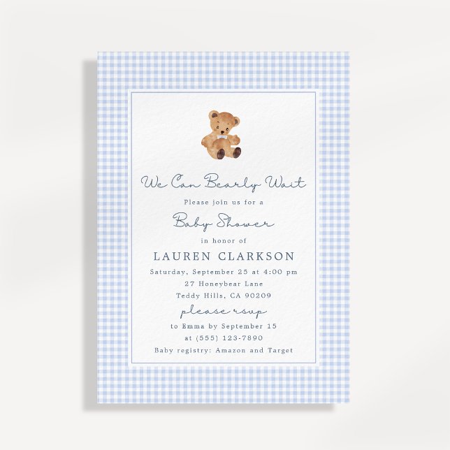 Anúncio Mal Podemos Esperar Ursinho de Xadrez Baby Shower (Criador carregado)