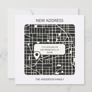 Anúncio Mapa urbano moderno identifica novo endereço moven