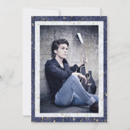 Anúncio Marble Azul Elegante de Graduação com Foto