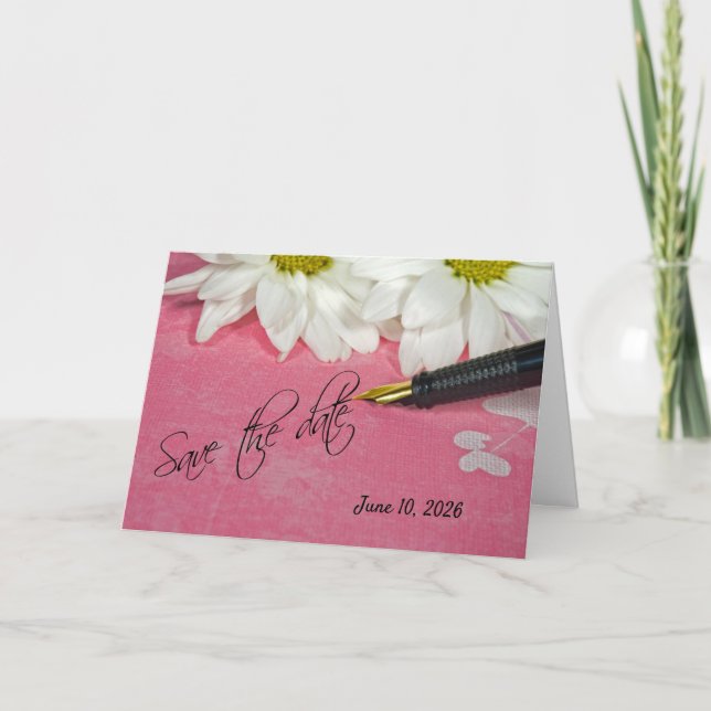 Anúncio margarida e caneta salvar a data (Frente)