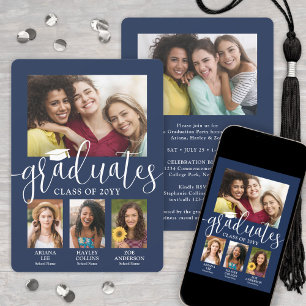 Anúncio Marinho de Colagem de Fotos de Graduação Tripla e