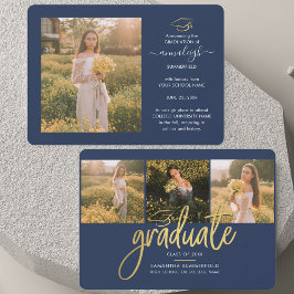 Anúncio Marinho de Script de Colagem de Fotos para Graduaç