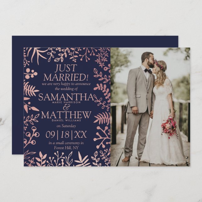 Anúncio Marinho Elegante E Foto Dourada De Casamento Flora (Frente/Verso)