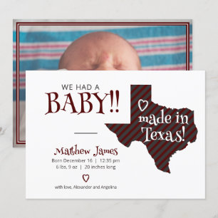 Anúncio Maroon Striped Made in Texas Photo Baby