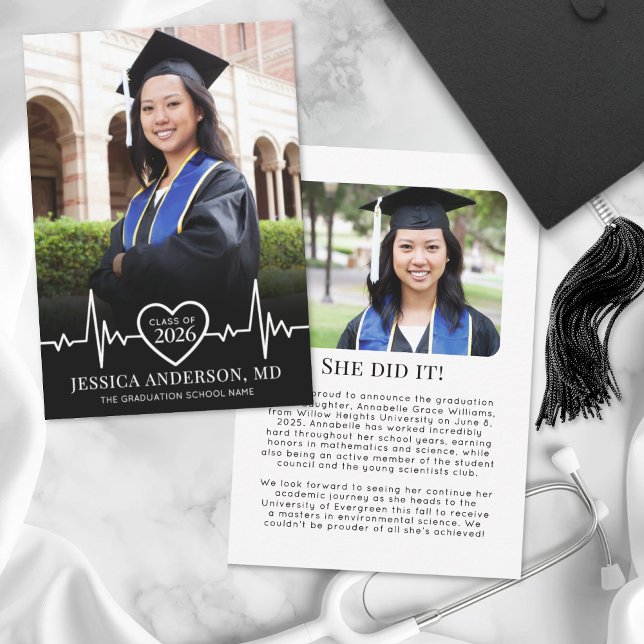 Anúncio Medical School Photo Graduation (Photo Medical School Graduation Announcement)