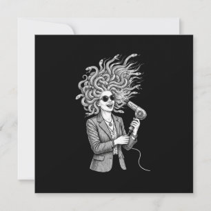 Anúncio Medusa Moderna Usando Secador de Cabelo Ilustração