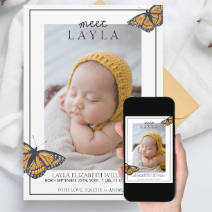 Anúncio Meet Baby Butterfly Birth Announcement