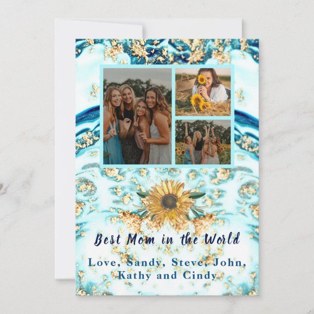 Anúncio Melhor Mãe de 4 Fotografias Collage Blue Marble (Frente)